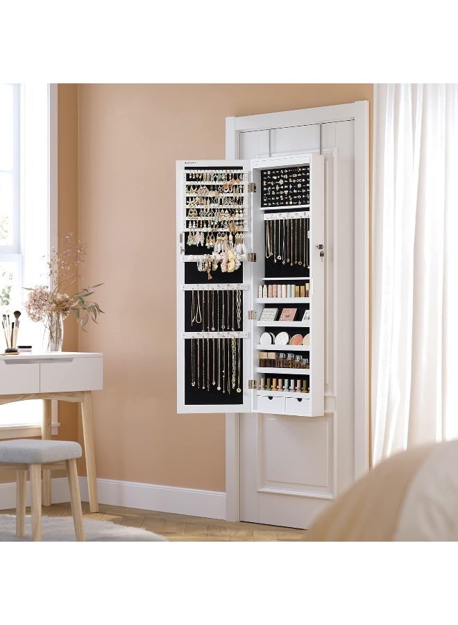 سونمجز خزانة مجوهرات SONGMICS مزودة بمرآة و6 مصابيح LED، ارتفاعها 47.2 بوصة، قابلة للقفل، تُثبت على الحائط أو الباب، لون أبيض - Image 1